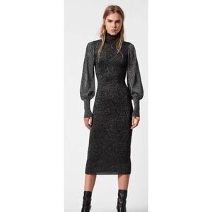 All Saints Black Sparkle Wool Maxi Dress NWT Size Large